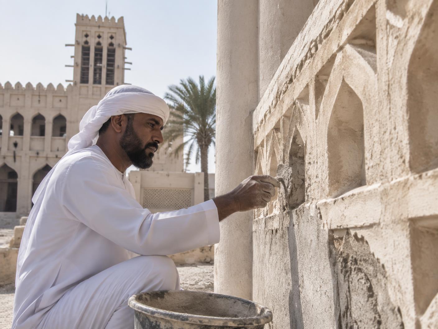 Craftsman restoring traditional Emirati architectural details