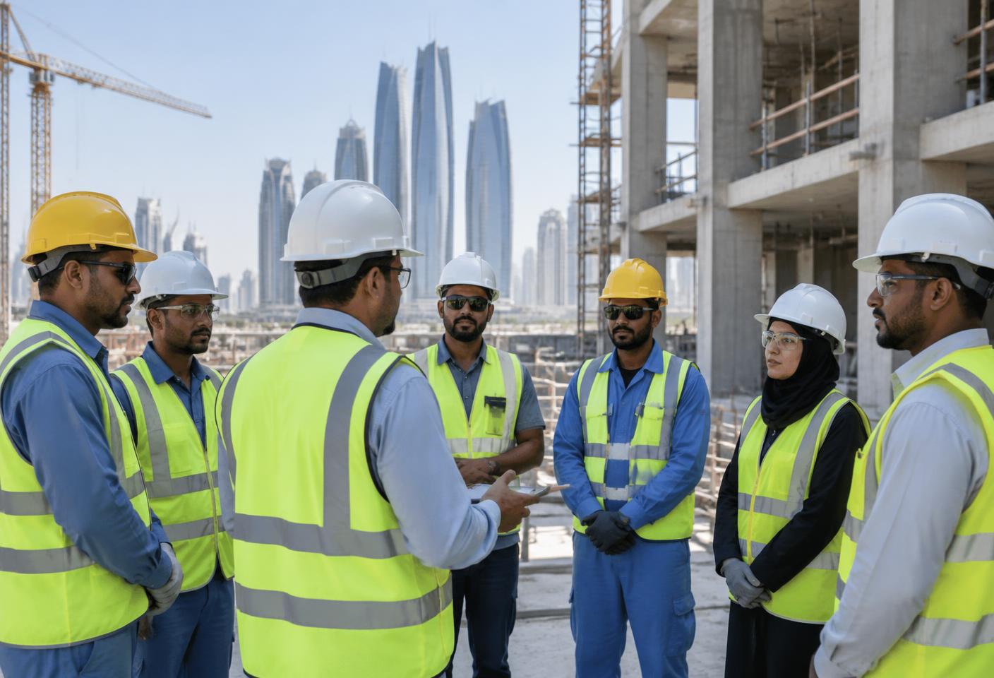MEDMAC construction team conducting a safety briefing on site